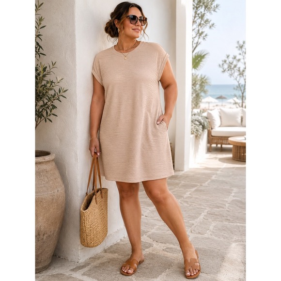 Evaless Dresses & Skirts - NWT Neutral Textured Shift Dress Coastal Quiet Luxury Minimalist Resort 2XL